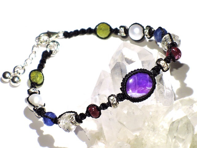 ★ジェルスギライト★天然石杉石マトリックススギライト★ブレスレット★ハンドメイドマクラメ編み★サファイアルビー宝石★kamesan拍卖