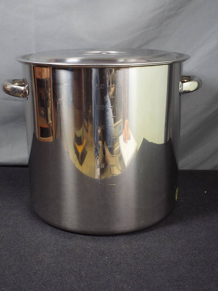 新品 未使用 江部松商事 EBM モリブデン鋼 寸胴鍋 36cm 37L 目盛付 業務用 店舗 厨房用品 キッチンポット ストックポット パイプ手付 A拍卖