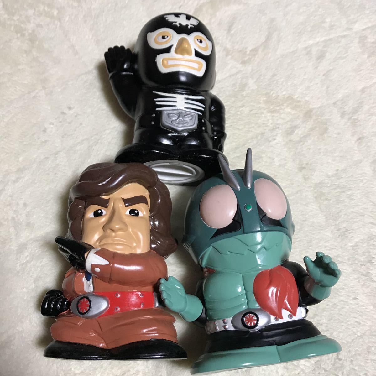 貴重です!仮面ライダー 音声貯金箱 旧1号 本郷猛 ショッカー戦闘員 3体セット!高さ12センチ フィギュアとして使用ください。藤岡弘、拍卖