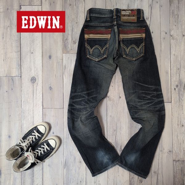 ☆EDWIN エドウィン☆444XVS USED加工 ストレートデニム W26 S2136拍卖