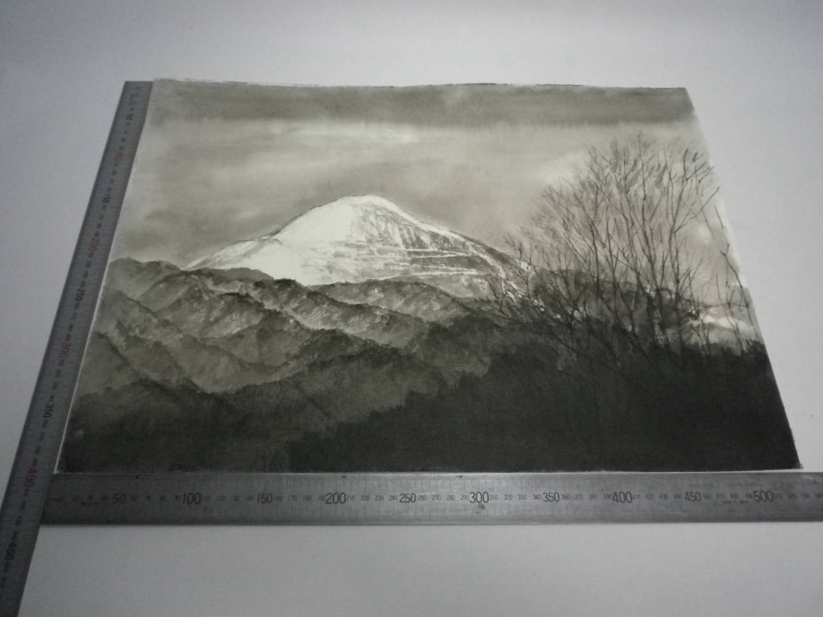 「伊吹山 ~ 伊吹山 2(裏表描画)」水墨画【坂垣内 将泰】作者直筆原画「真作」P10号ハーネミューレ紙(経年保管品)【送料無料】00700160拍卖