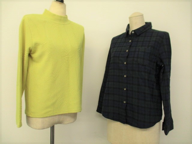 【お買得】★レディーストップス2点セット★ ①Calabaza/カラバサ/長袖カットソー/黄緑 ②長袖シャツ/青・緑チェック柄/L 拍卖