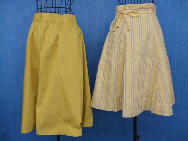 【お買得!】★ひざ丈スカート2点セット★①GLOBAL WORK/黄・ベージュ/リバーシブル/サイズF ②PROPORTION/ストライプ柄・黄系/サイズ3拍卖