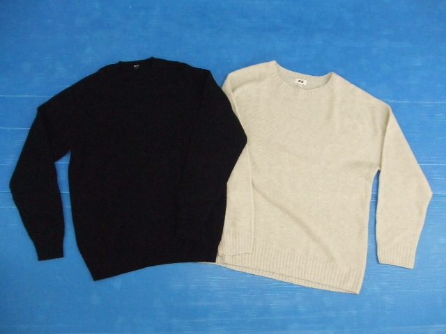 【お買得】★UNIQLO/ユニクロ★長袖クルーネックセーター2点セット ①ネイビー ②オフホワイト XLサイズ拍卖