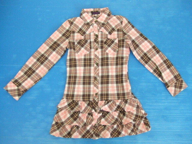 【お買得!】★Cornflake/コーンフレーク★女の子用長袖シャツワンピース チェック柄/ピンク系 150サイズ 拍卖