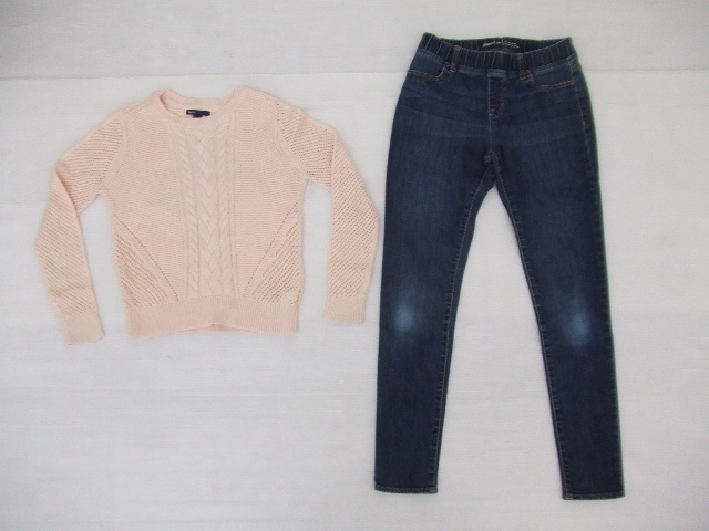 【お買得!】★Gap Kids/ギャップ★女の子用カジュアルコーデ上下セット ①長袖ニット/ピンク/XL②ジーンズ/青系/155cm拍卖