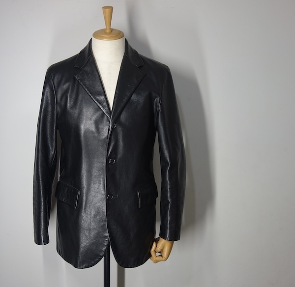 TK 訳あり メンズビギ SPILLO&FILO 素晴らしい質感の本革 レザーテーラードジャケット 黒 ブラック M拍卖