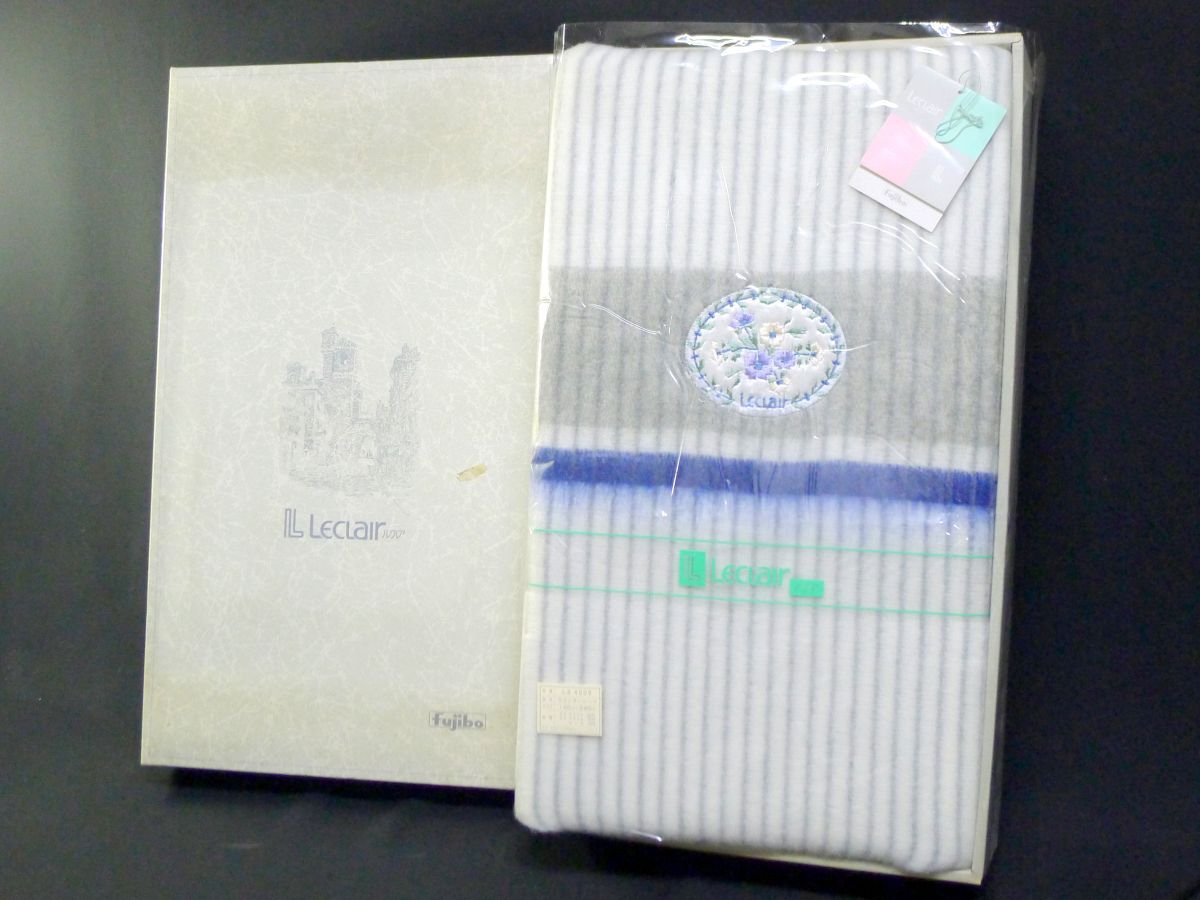 b◆325 未使用 フジボウ Leclair ルクレア ウインターシーツ 敷毛布 ウール混 ストライプ柄 140㎝×240㎝ 寝具/140拍卖