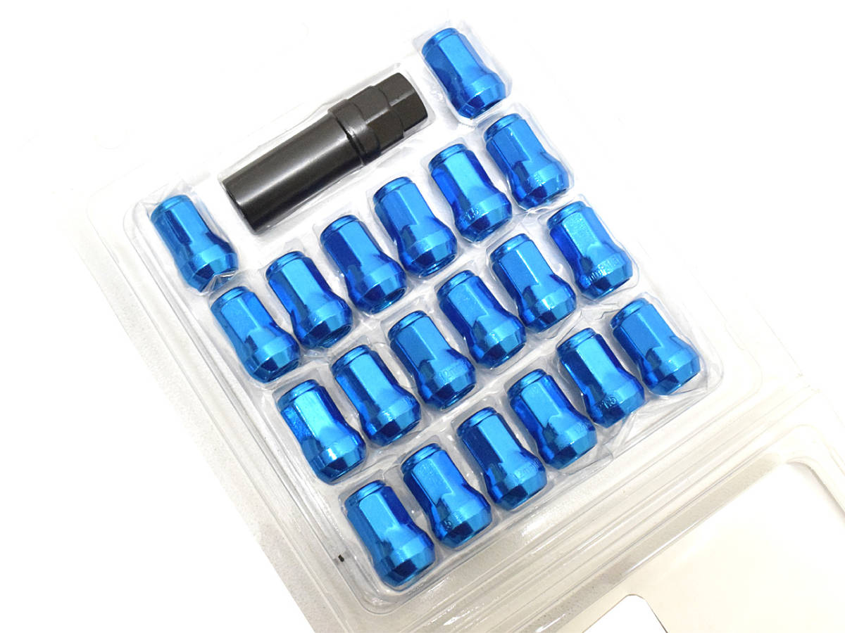 ロック ナット ホイール ナット 20本 専用ソケット付 M12 P1.5 非貫通型 袋型 ブルー 足回り カラーナット アルミ拍卖