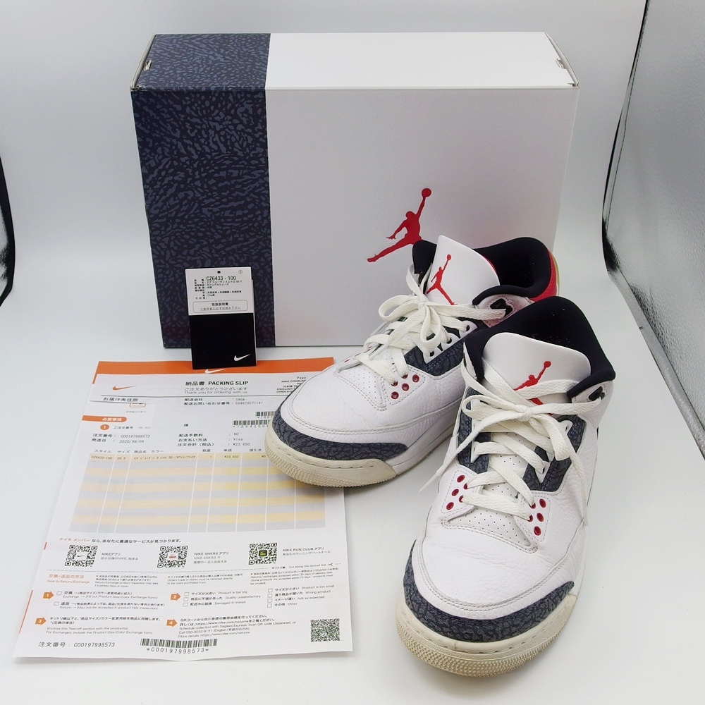 C25-437 NIKE ナイキ エアジョーダン3 レトロ CZ6433-100 AIR JORDAN 3 RETRO SE-T サイズ26.5cm ファイヤーレッド デニム スニーカー 中古拍卖