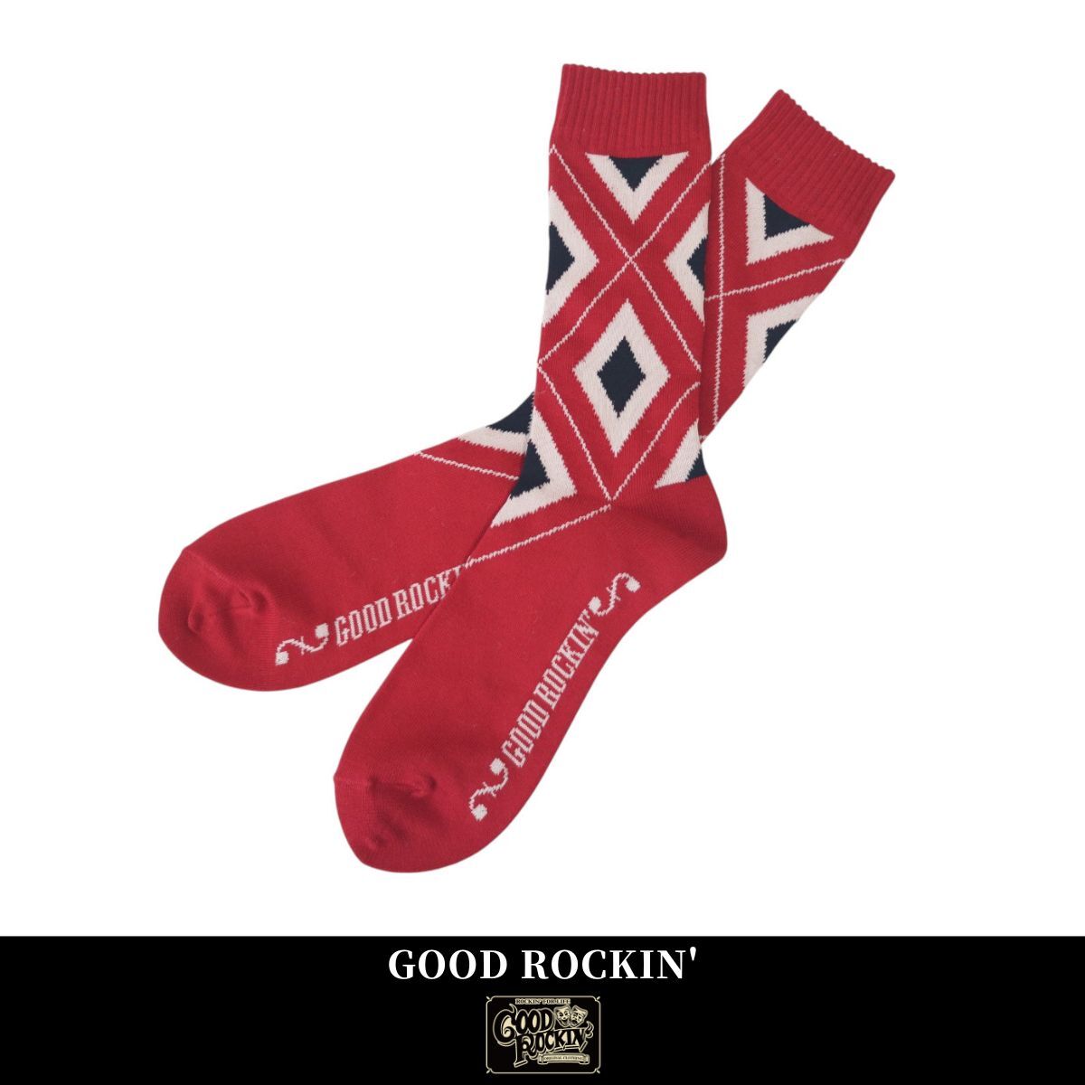 ソックス ヴィンテージスタイルダイア柄ソックス レッド GOOD ROCKIN' ロカビリーファッション拍卖