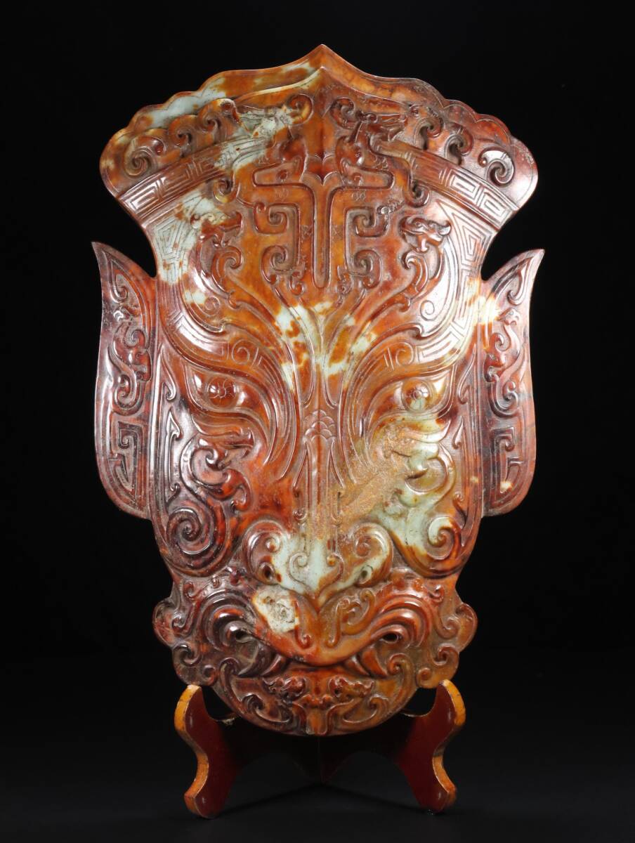 旧蔵 清 玉彫 和田玉 龍鳳面普 極細工 希少珍品 中国古玩 古美術 骨董品 203-13拍卖