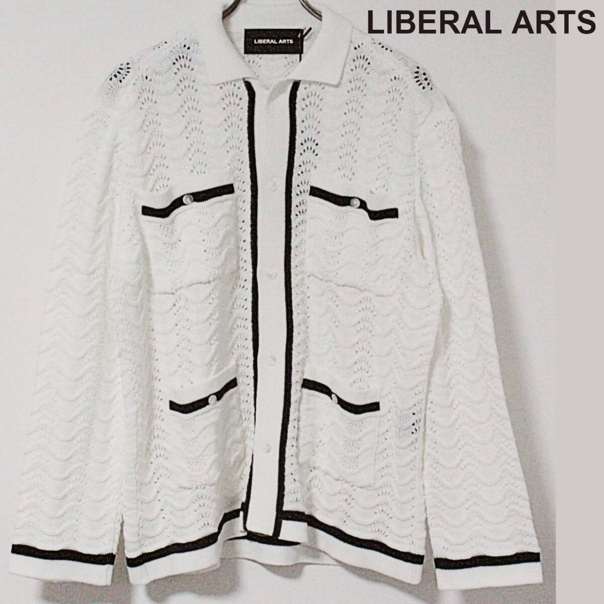 新品 リベラルアーツ 77000円 ニットシャツカーディガン ホワイト M‐L相当 K4747拍卖
