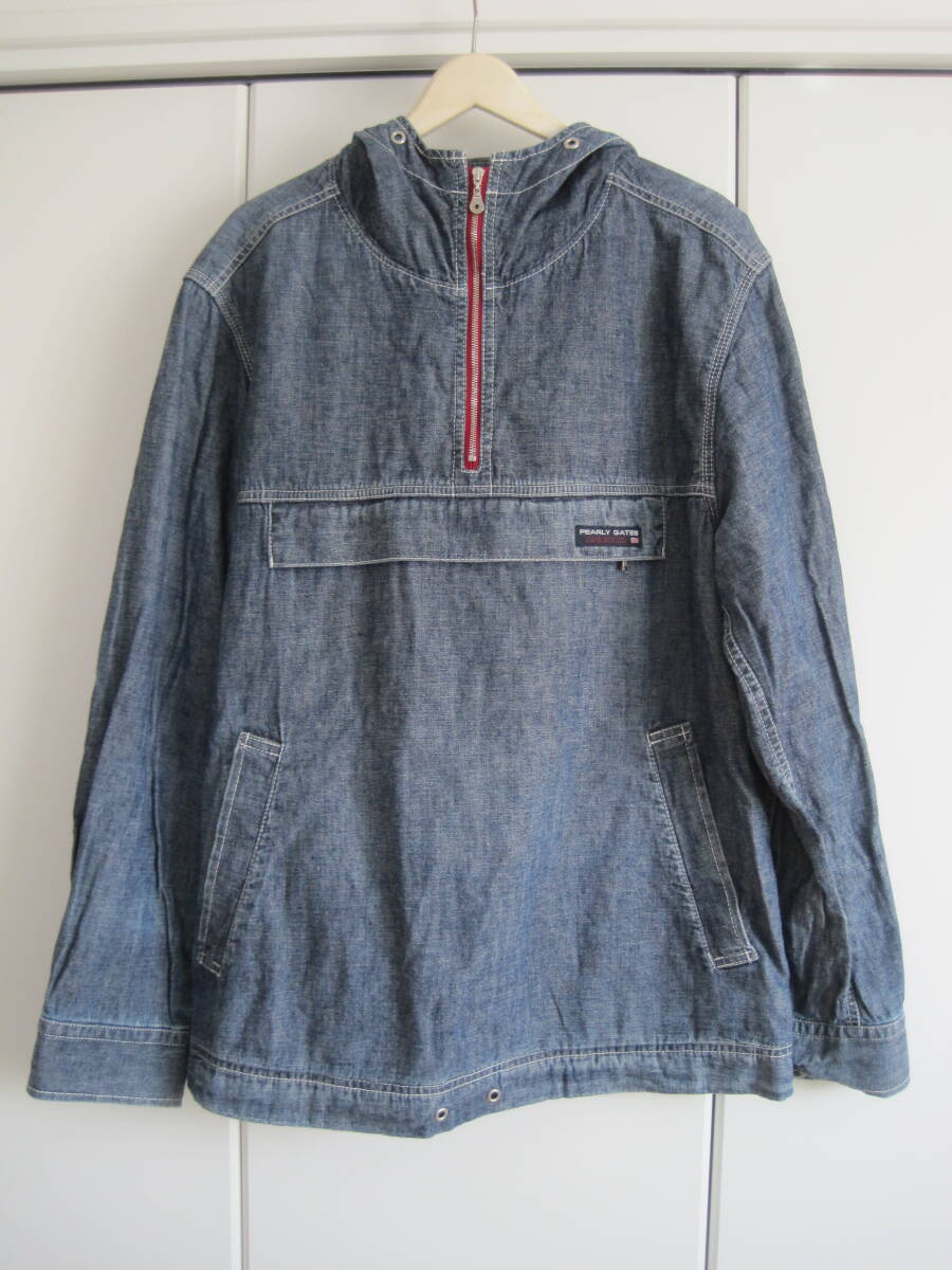 日本製 PEARLY GATES パーリーゲイツ デニム シャンブレー 麻×綿 ハーフZIPパーカー 4 拍卖