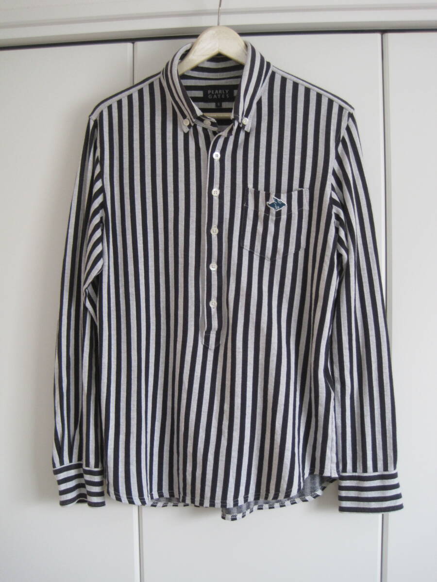 日本製 PEARLY GATES パーリーゲイツ ストライプ プルオーバーシャツ 5 ボタンダウン拍卖