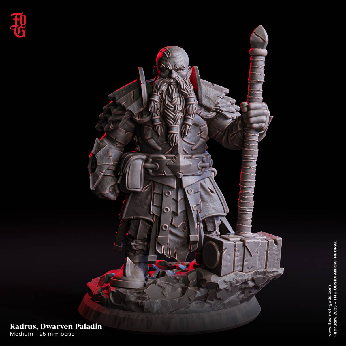 Flesh of Gods | Fog-250219 Hero - Kadrus, Dwarven Paladin 32mm| 3Dプリント ミニチュア D&D TRPG拍卖