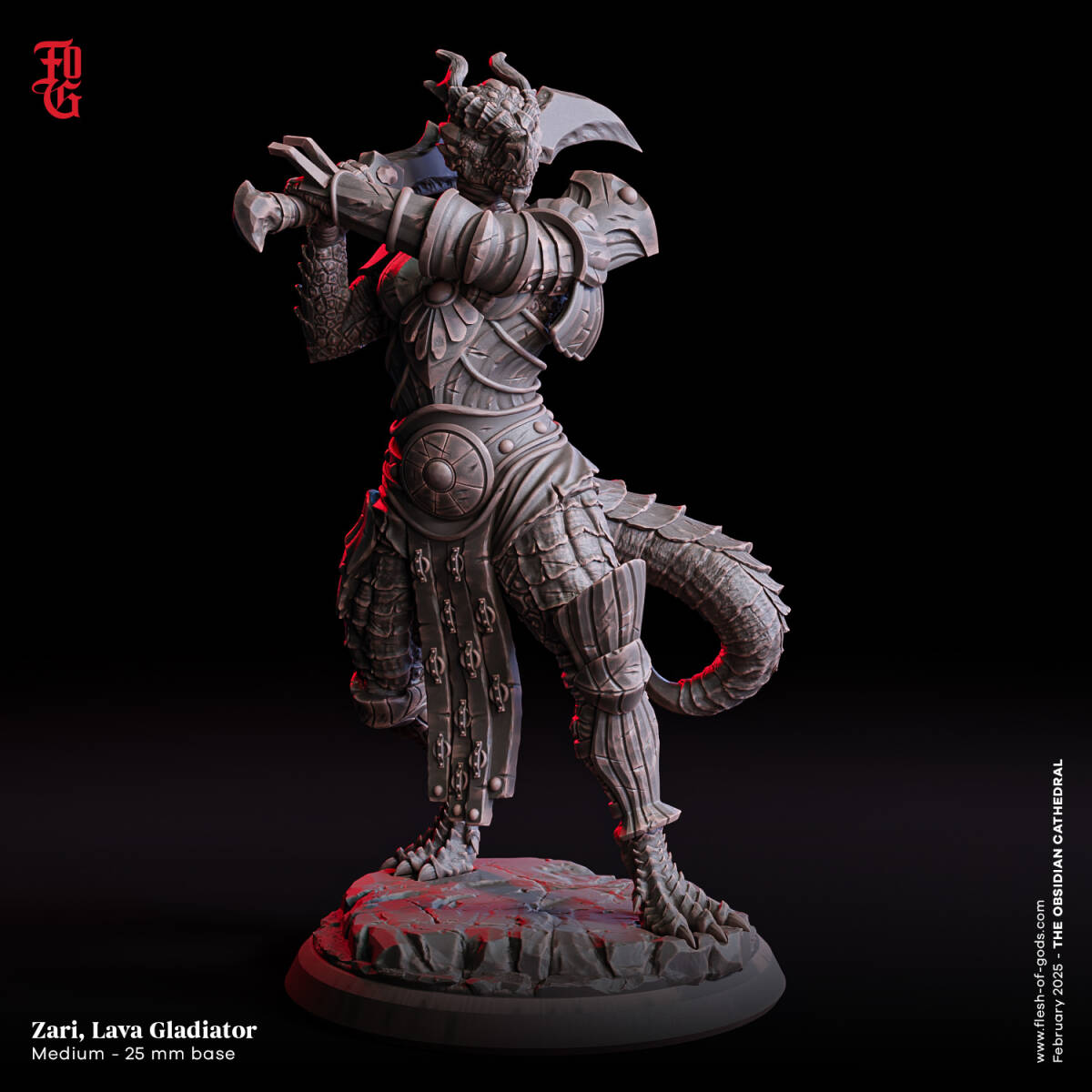 Flesh of Gods | Fog-250221 Hero - Zari, Lava Gladiator (Dragonborn Barbarian) 32mm| 3Dプリント ミニチュア D&D TRPG拍卖