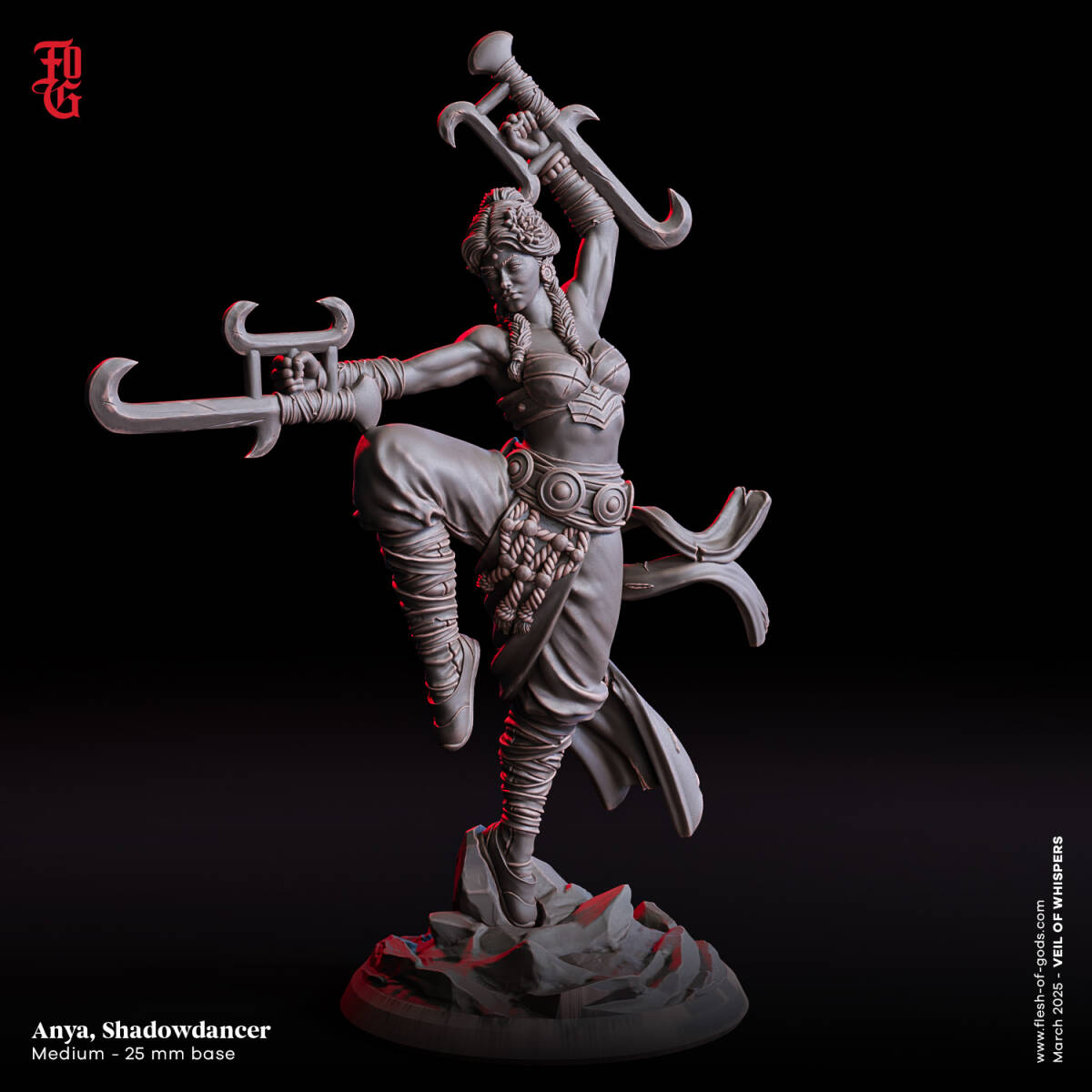 Flesh of Gods | Fog-250318 Hero - Anya, Shadowdancer (Human Monk) 32mm| 3Dプリント ミニチュア D&D TRPG拍卖