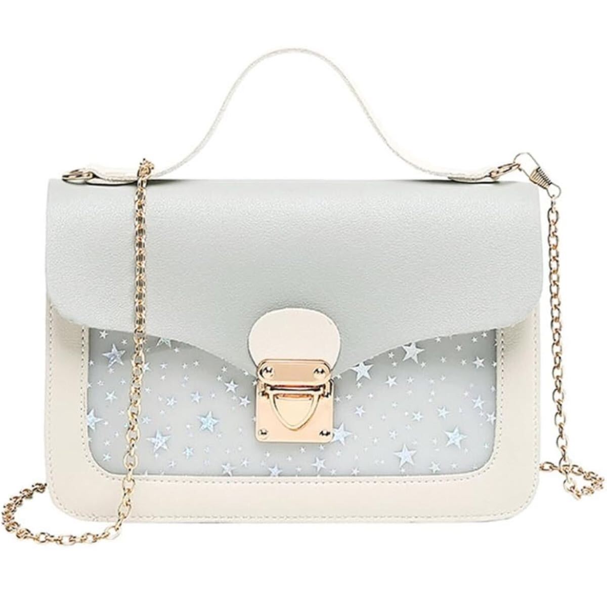 レディース スモール メッセンジャーバッグ ミニ PU スクエアパック ショルダーバッグ スター スパンコール 色: ライトグレー拍卖