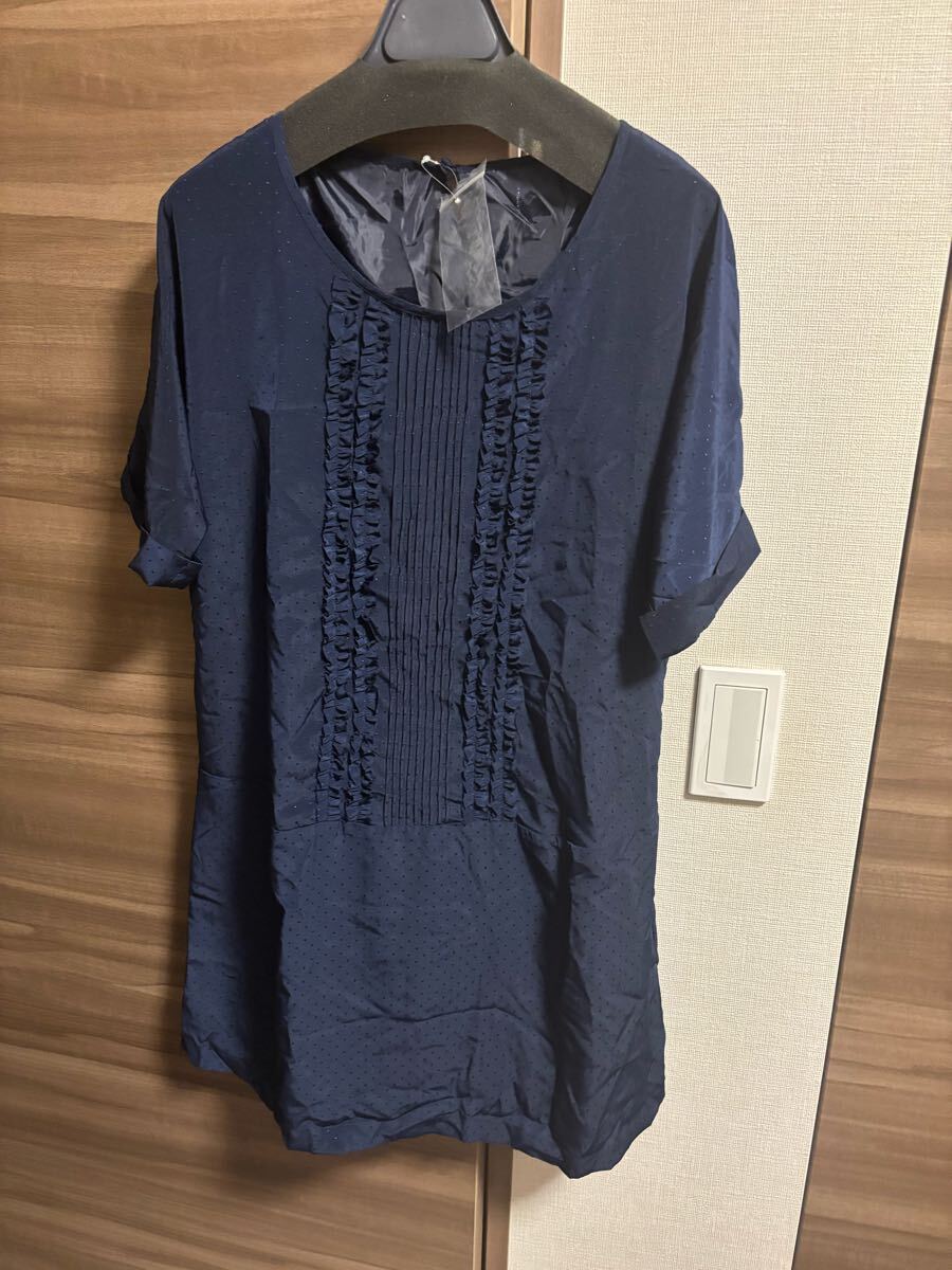 新品未使用 ネイビー フリル 半袖 チュニック 大きい LLサイズ相当 即決あり拍卖