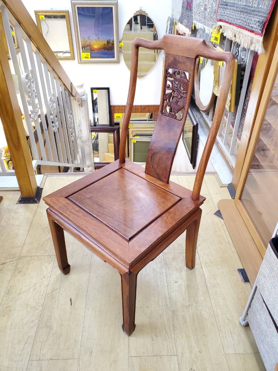 ① 花梨 無垢 透かし彫り 龍 ダイニングチェア 椅子 ラウンジチェア 1脚 カリン材 検) 中国美術拍卖