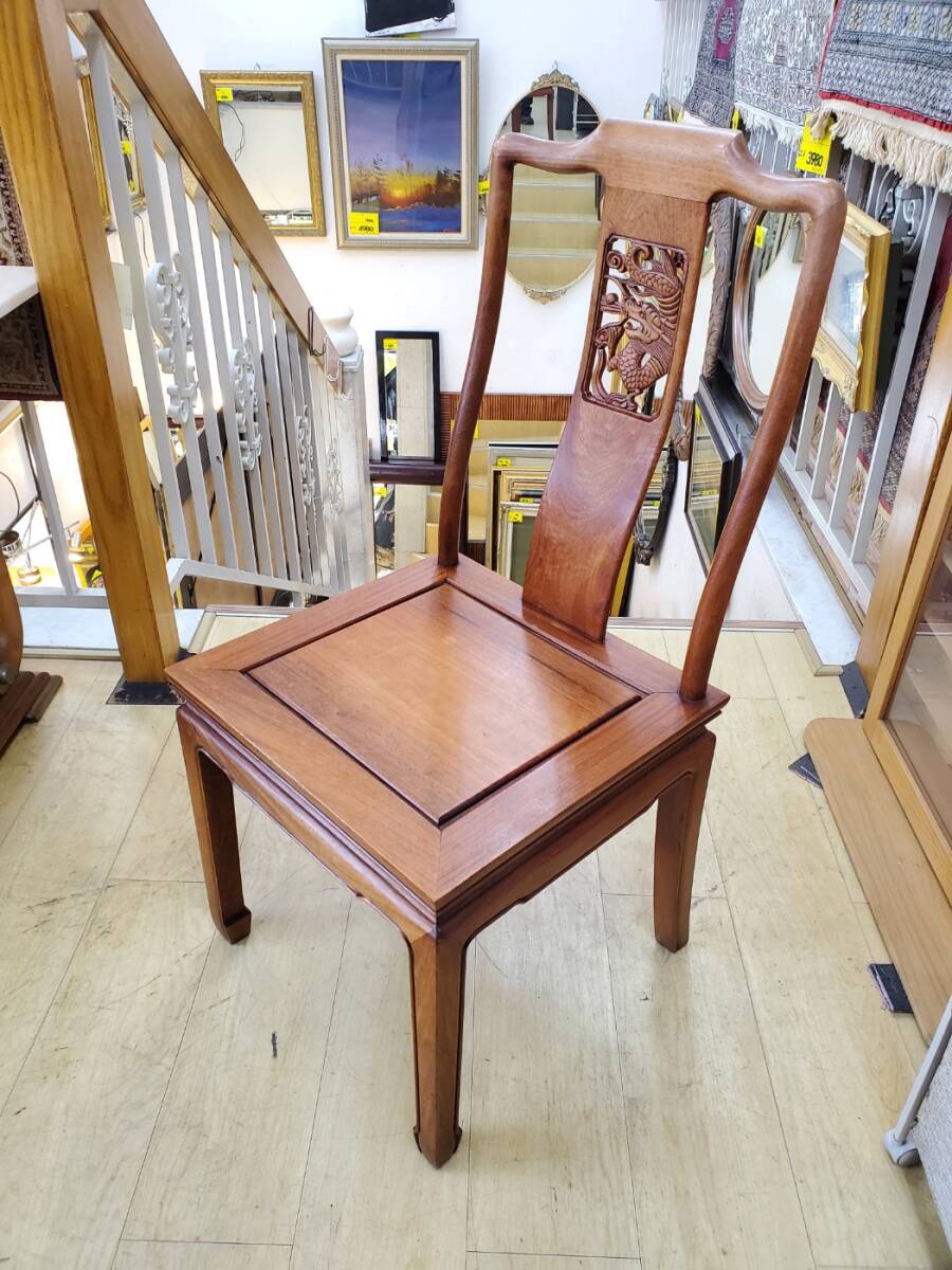 ③ 花梨 無垢 透かし彫り 龍 ダイニングチェア 椅子 ラウンジチェア 1脚 カリン材 検) 中国美術拍卖