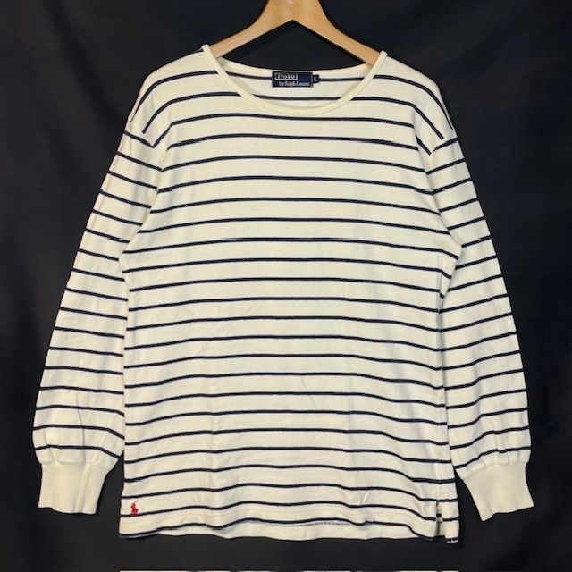 90s Polo by Ralph Lauren バスクシャツ ラルフローレン 90年代 オールド ナイガイ製 ポロバイ 長袖Tシャツ ロンT ボーダー 袖リブ 柳10846拍卖