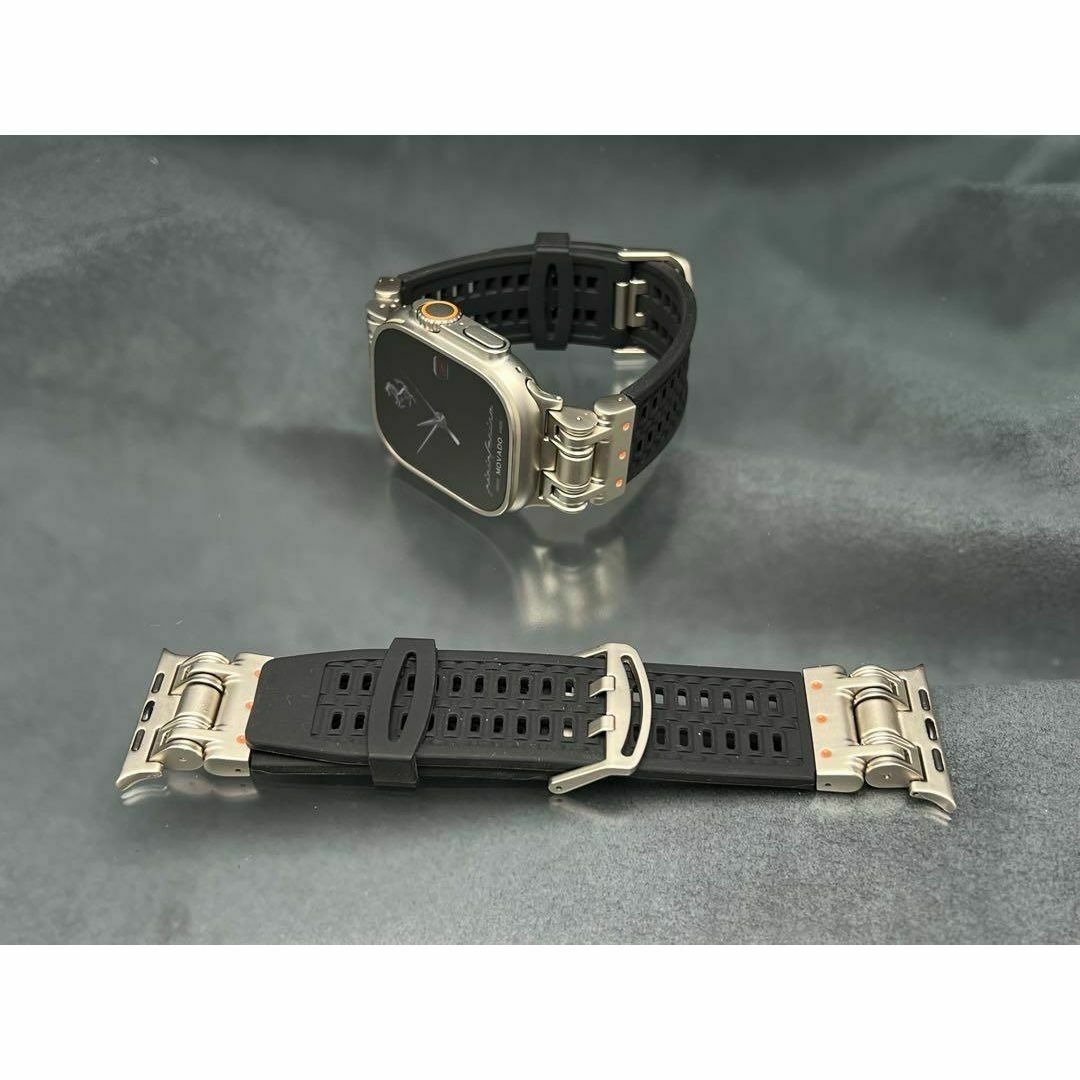 ブラック アップルウォッチ ラバー ベルト チタン 40mm 46mm 45mm 44mm ウルトラ 拍卖