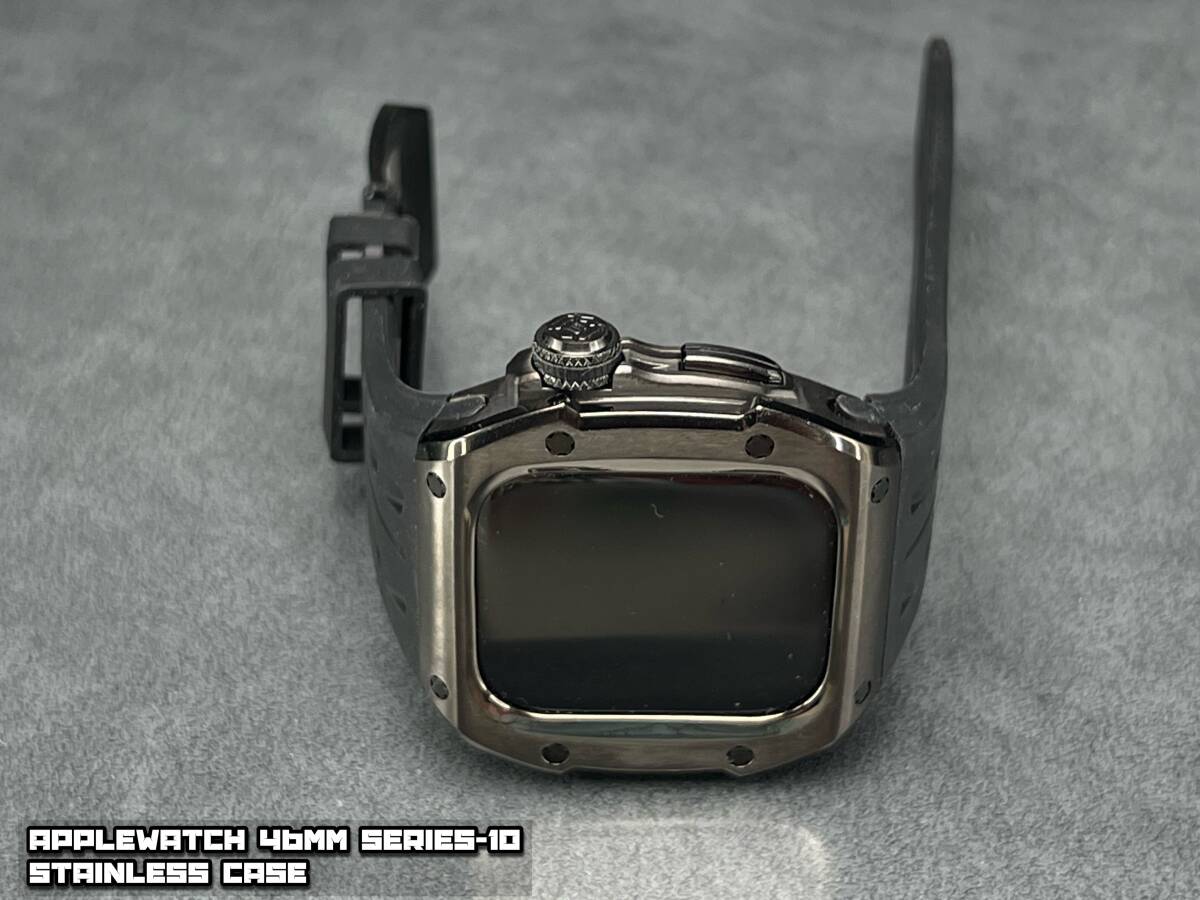 46mm 46ミリ アップルウォッチ ブラック ステンレス ケース ラバー ベルト シリーズ10 applewatch拍卖