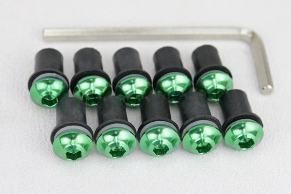 送料格安 5mmスクリーンボルト緑 ウェルナットGSX1300R隼 GSX-R1000 GSX-R600 GSX-R750 GSX-R1100 GS1200SS RGV250Γカウルネジ アルミ拍卖