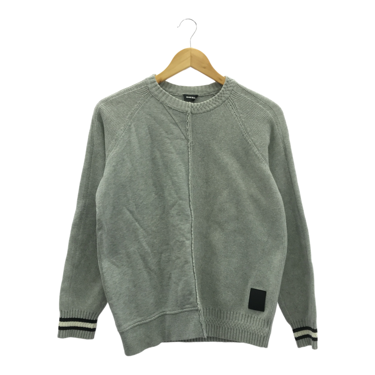 ◆中古品◆ DIESEL ディーゼル セーター ニット×スウェット切替 グレー サイズXS メンズ コットン 長袖 V62433NSC拍卖