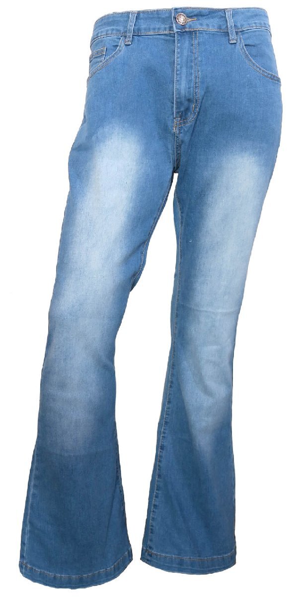 新品 Lサイズ パンタロン ベルボトム ブリーチデニム サックスブルー 2160 ブーツカット 超フレア ラッパズボン ヒッピー アメカジ ロック拍卖