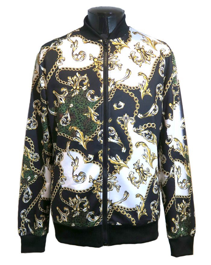 新品 Sサイズ バロック柄 チェーン柄 ブルゾン 1151 メンズ ジャケット 薄手 MA-1 ボンバージャケット スタジャン ロカビリー ロック拍卖