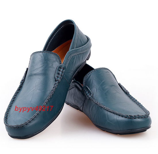 新作 モカシンシューズ メンズシューズ レザーシューズ ローファー スリッポン ドライビングシューズ 納戸色 黒 3色 24.5cm~27cm拍卖