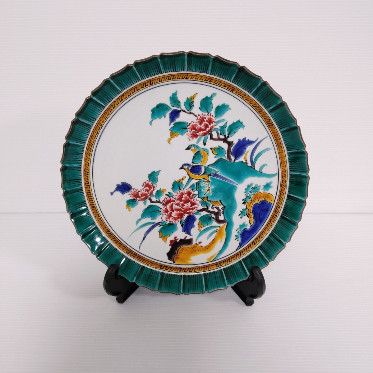 九谷健 九谷焼花鳥文絵皿 飾り皿 美術 直径26cm 色絵花鳥文 【美品】xy521062拍卖