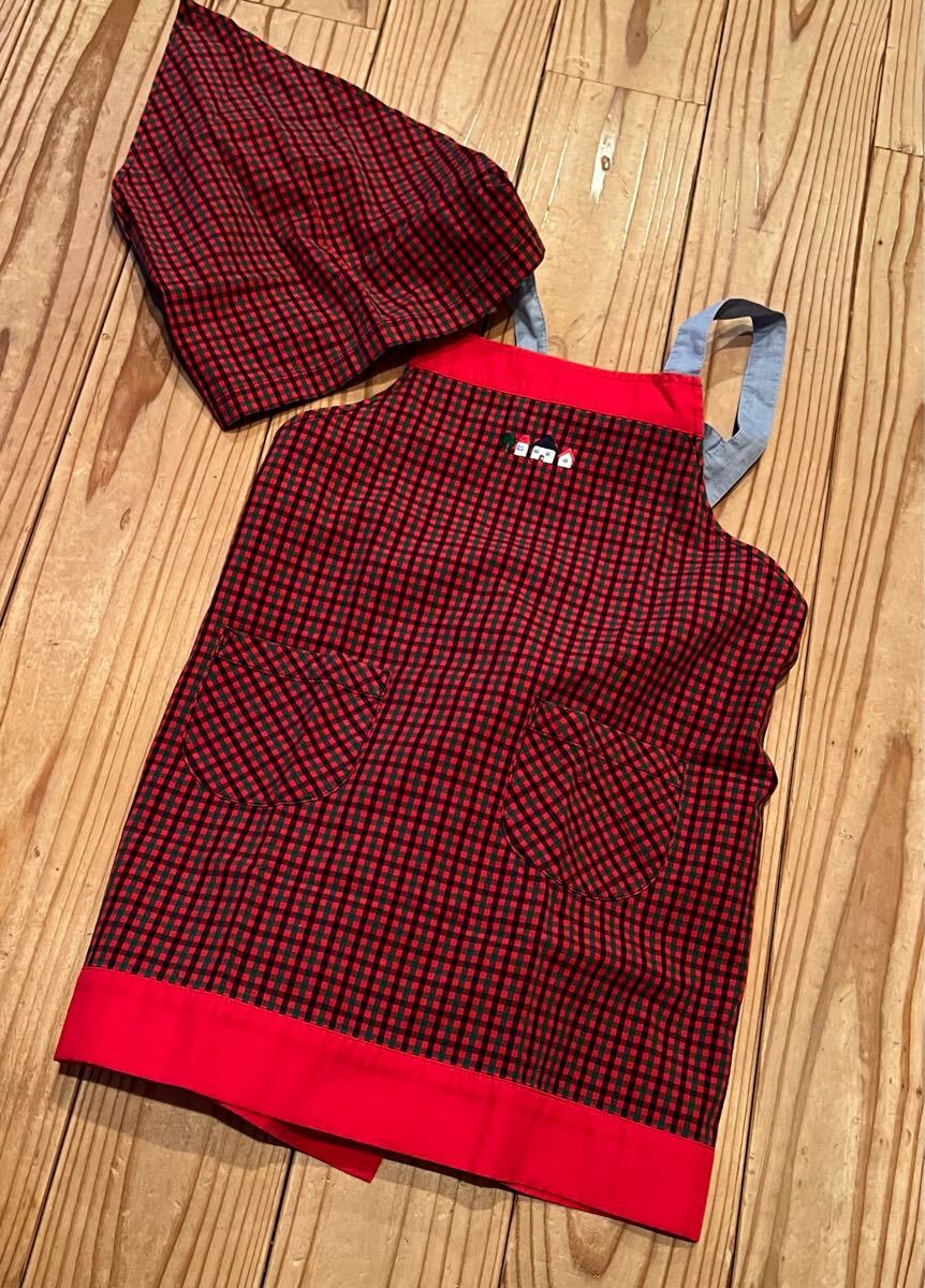ファミリア familiar キッズM 110〜130 エプロン 三角巾 ファミリアチェック 刺繍拍卖