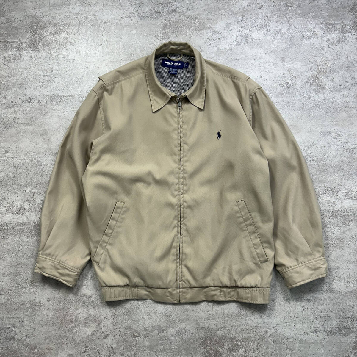 US ポロゴルフ ラルフローレン 千鳥格子 柄 ライン ドリズラー ジャケット スイングトップ サイズ M ベージュ拍卖