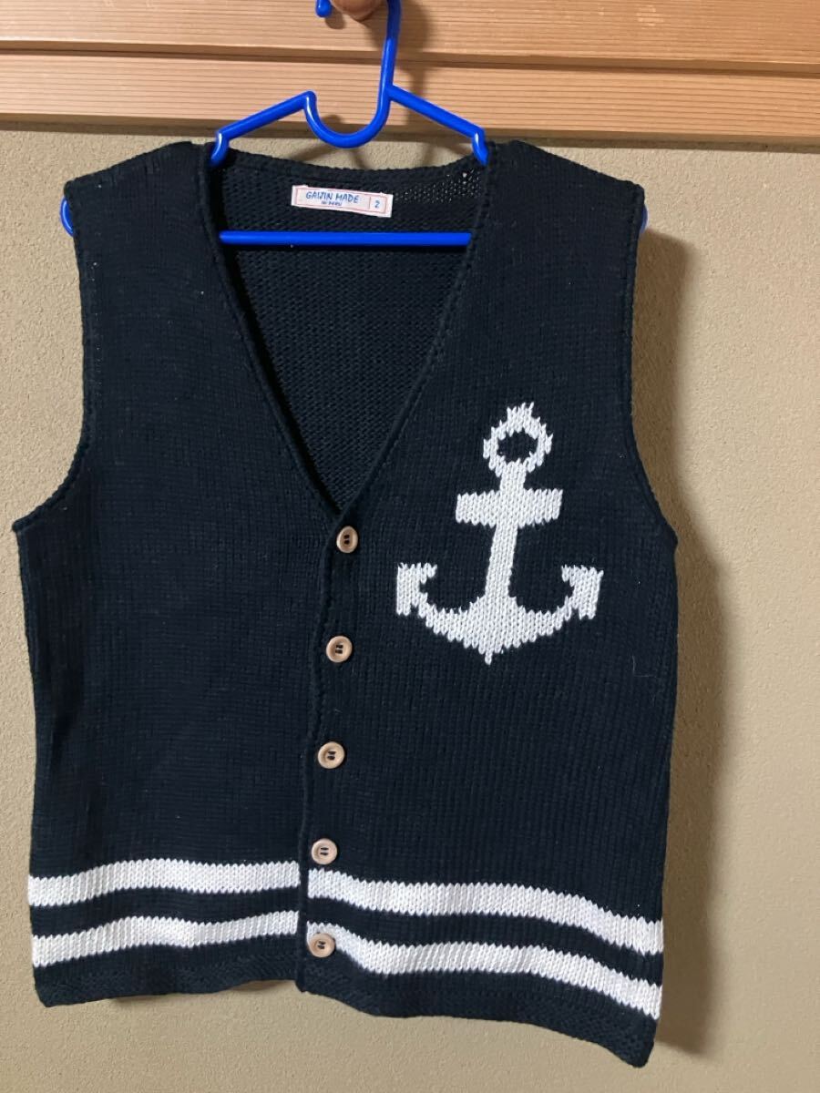 ガイジンメイド、手編み綿アンカー柄ベスト ブラック/Mサイズ拍卖