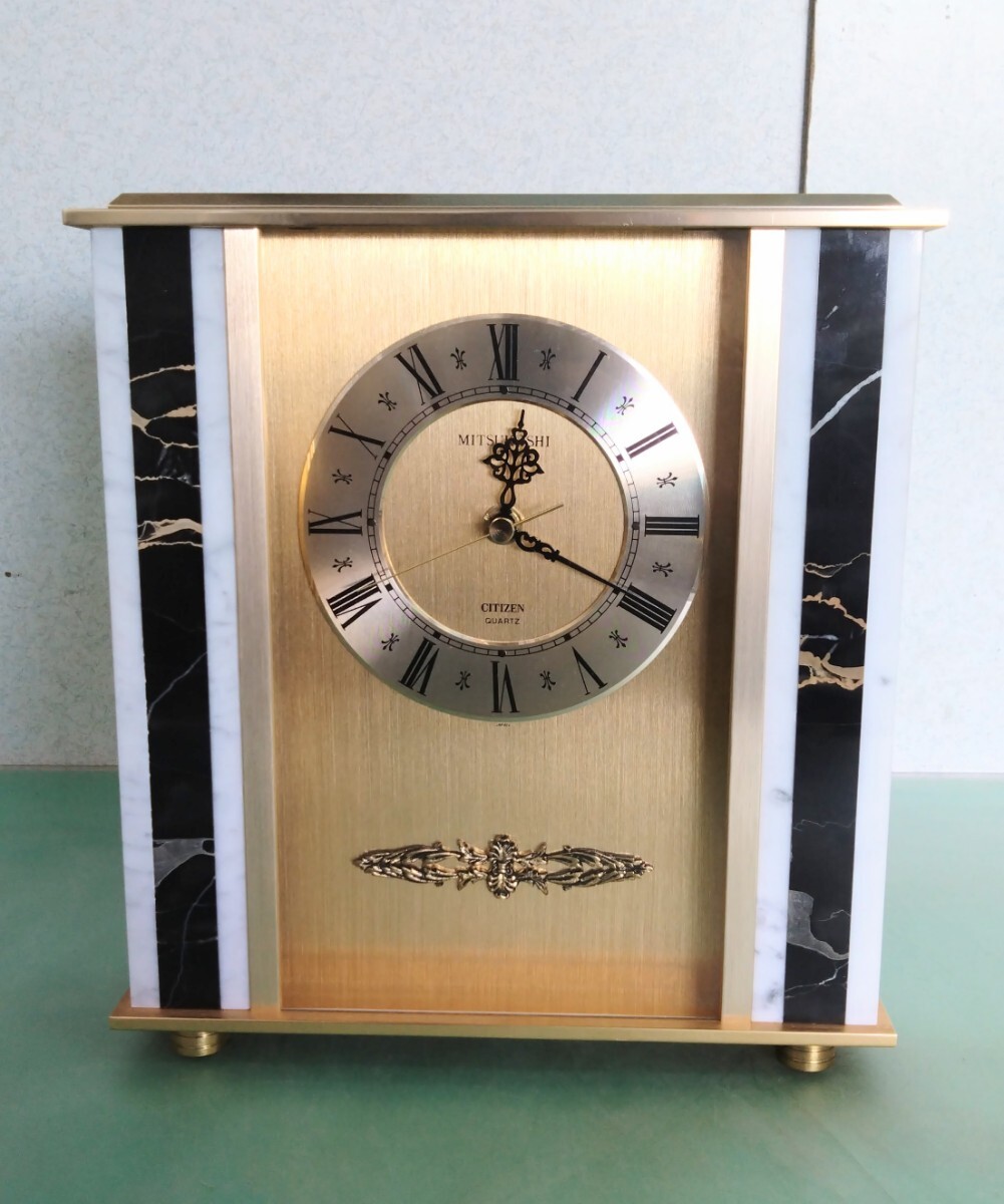 ● CITIZEN リズム時計工業 8ZG036/A101L 大理石/コールドカラー 金属パネル 4.7kg シチズン 高級 置時計 電池式 中古 動作確認済 ③拍卖