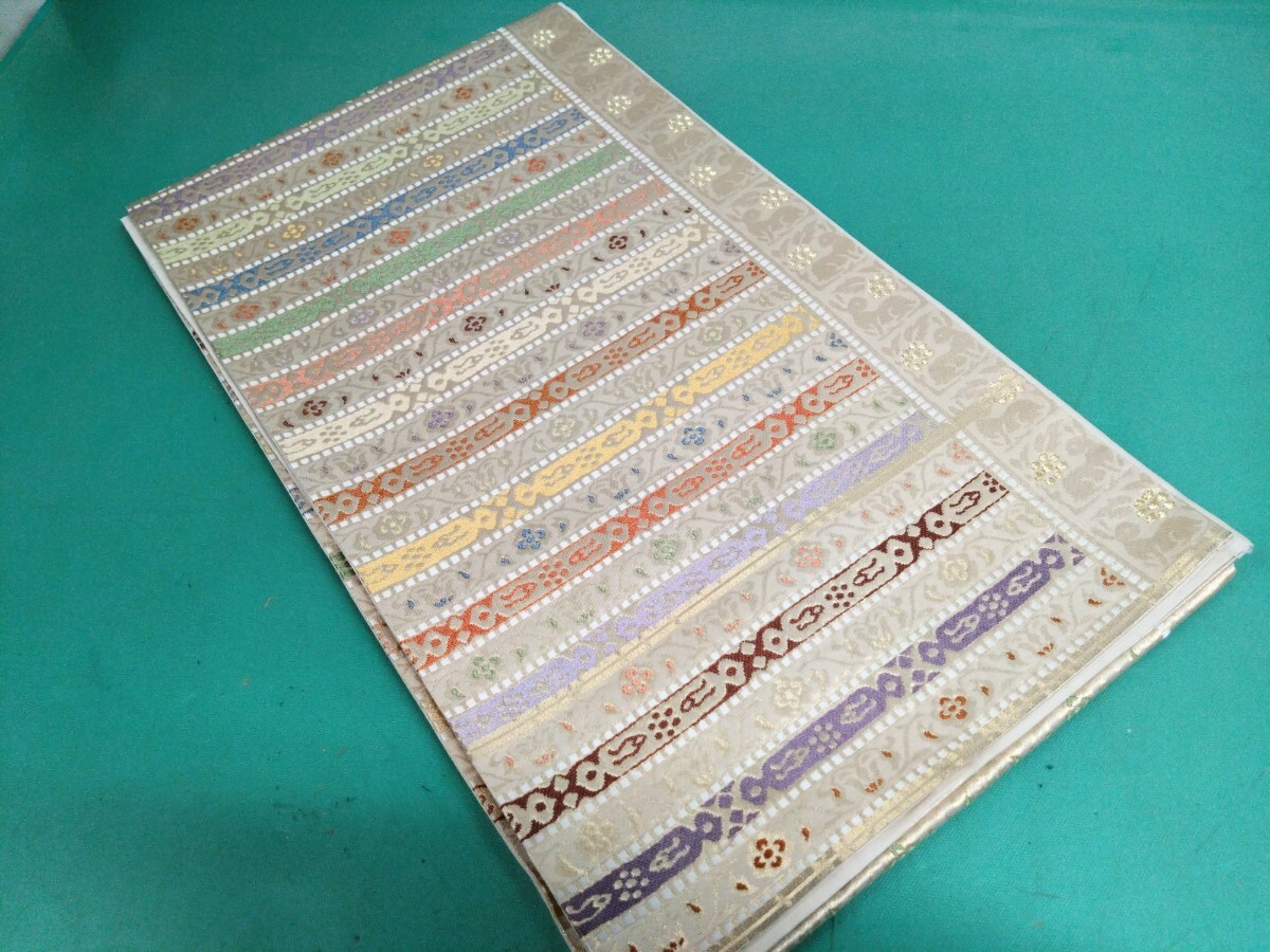 ●47 高級 袋帯【河村織物謹製】【正倉院裂文】 金彩 パステル カラー ウサギ 象形 紋様 煌 雅 豪華絢爛 六通 帯 縁起物 中古 ③拍卖