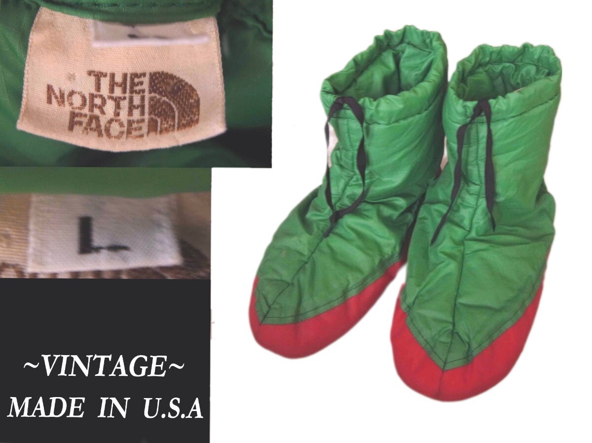 ビンテージ 茶タグ 70s ノースフェイス USAアメリカ製 gooseダウンVintage The North Face Down Snow Camp Slipper アウトドアcampバルトロ拍卖
