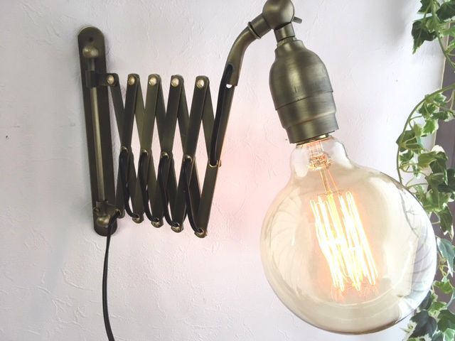 ON/OFF切り替えスイッチ付!シザーブラケットランプ●アンティークブロンズ 古塗装 LED対応壁用ライト シャビーレトロ工業作業 男前拍卖