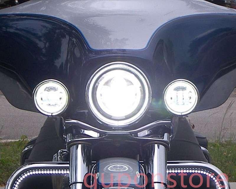 LED フォグランプ 補助灯 4.5インチ ハウジング セット ツーリング ハーレー flh ストリートグライド トライク クローム拍卖