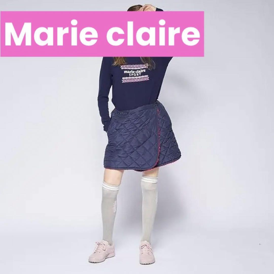 Marie claire(マリクレール) リバーシブル 中綿 巻きスカート フリーサイズ ネイビー★新品 送料無料★キルティング ゴルフ 防寒 5612239拍卖