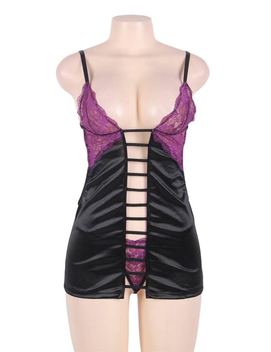 80416 ベビードール ショーツセット 下着 セクシーランジェリー 紫 3XL 大きいサイズ拍卖