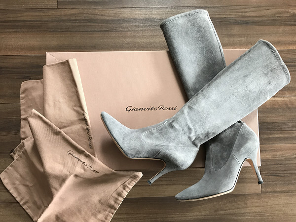 Gianvito Rossi ジャンヴィット ロッシ ロング ブーツ スエード グレー 37 ヒール9cm 定価15万以上 保存袋 イタリア製 ストレッチ スリム拍卖