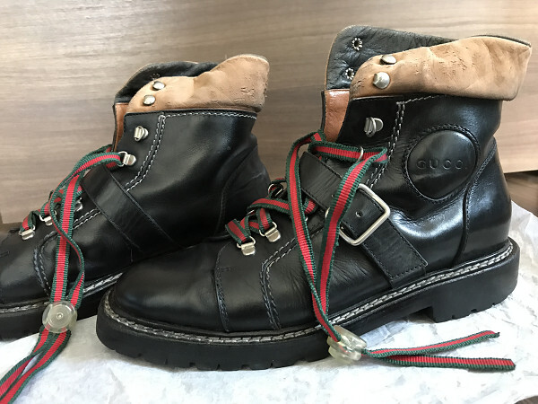 GUCCI グッチ ビンテージ ショートブーツ レースアップ レザー シングルモンク 黒 イタリア製/ブーツ/アンクル/マウンテン/ハイカット拍卖