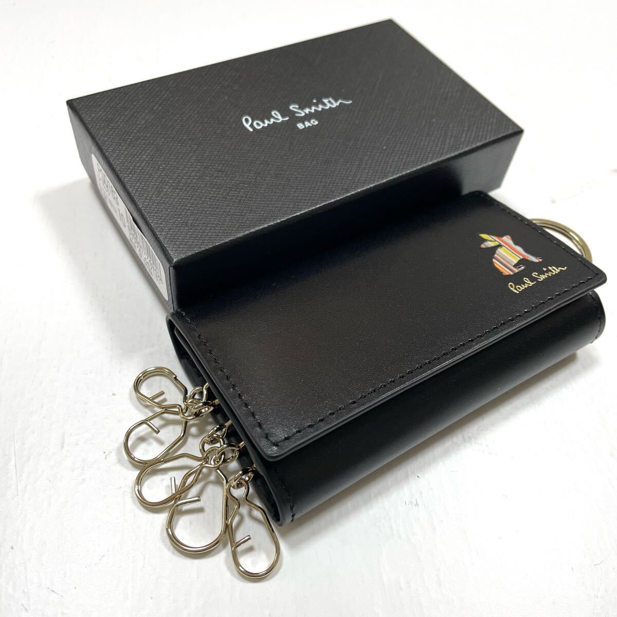 新品箱付 ポールスミス キーケース 黒 マーケトリーストライプ ラビット 16310/502DE拍卖