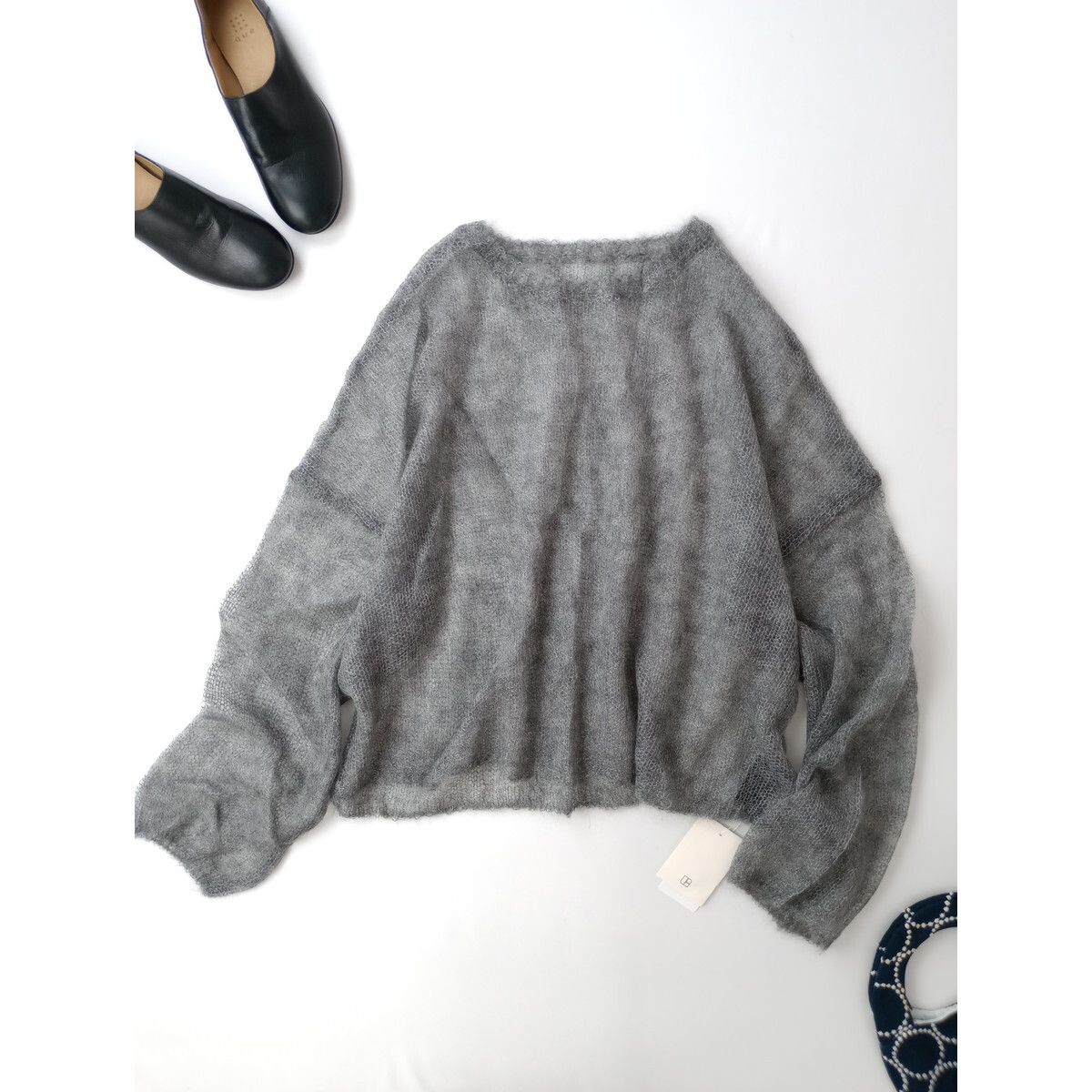 新品 23AW Spick & Span スピック&スパン モヘヤ シースルー ニット トップス 長袖 グレー F拍卖