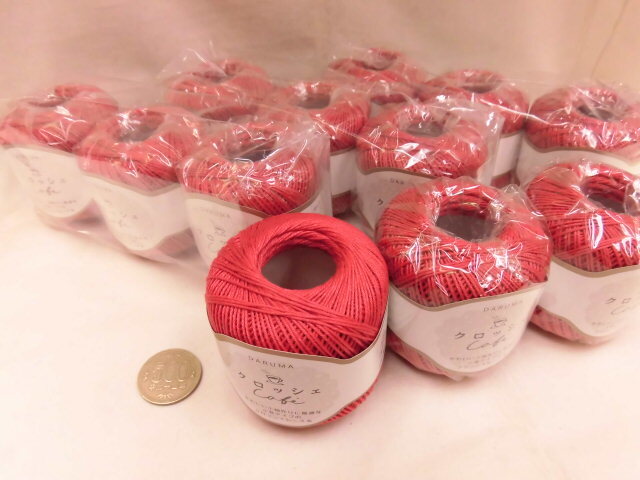 ☆クロッシェカフェ5☆ダルマ☆太番手レース糸☆赤色12玉拍卖